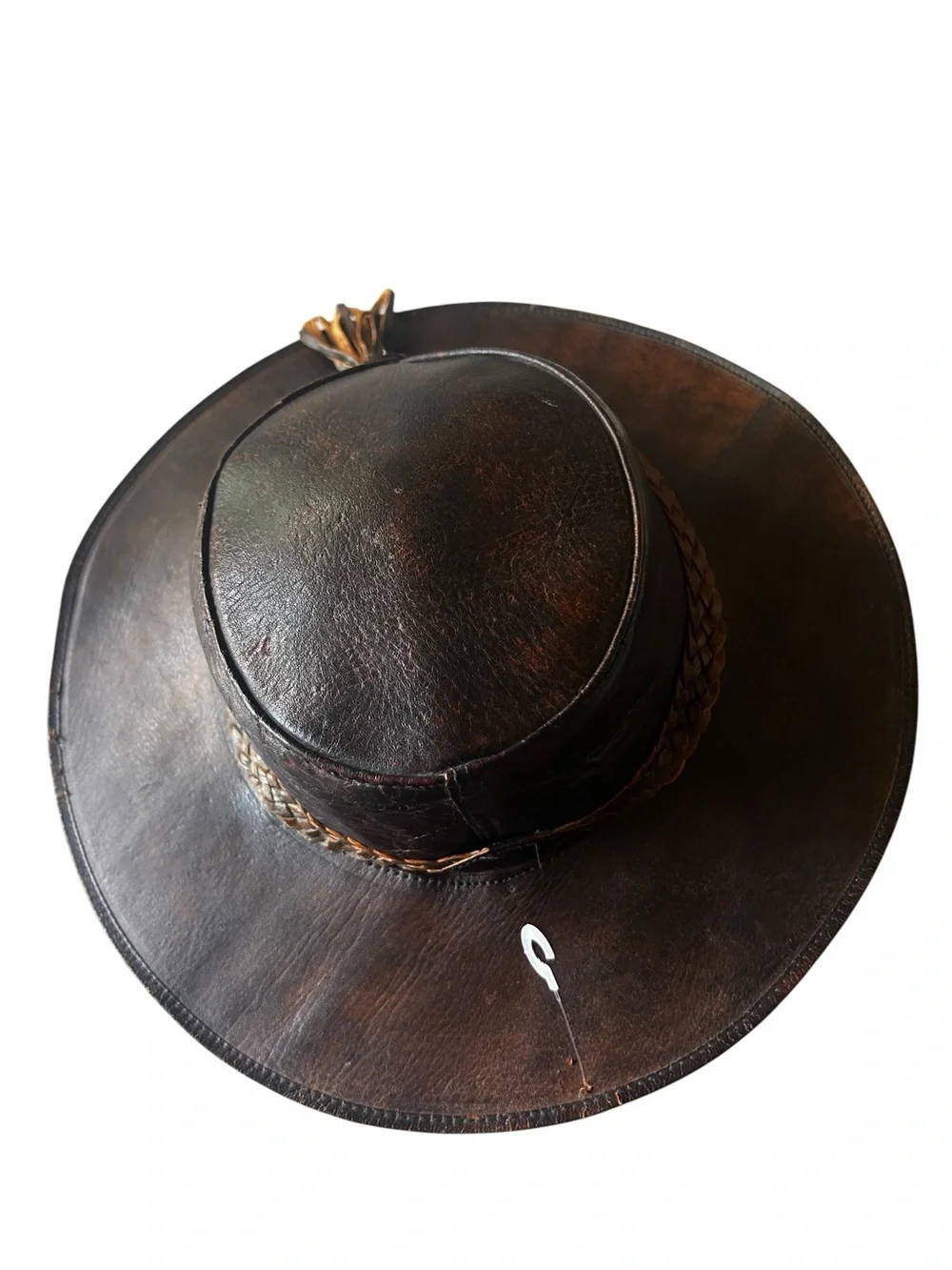 Handmade Genuine Leather Outback Hat with Braided Band Brown